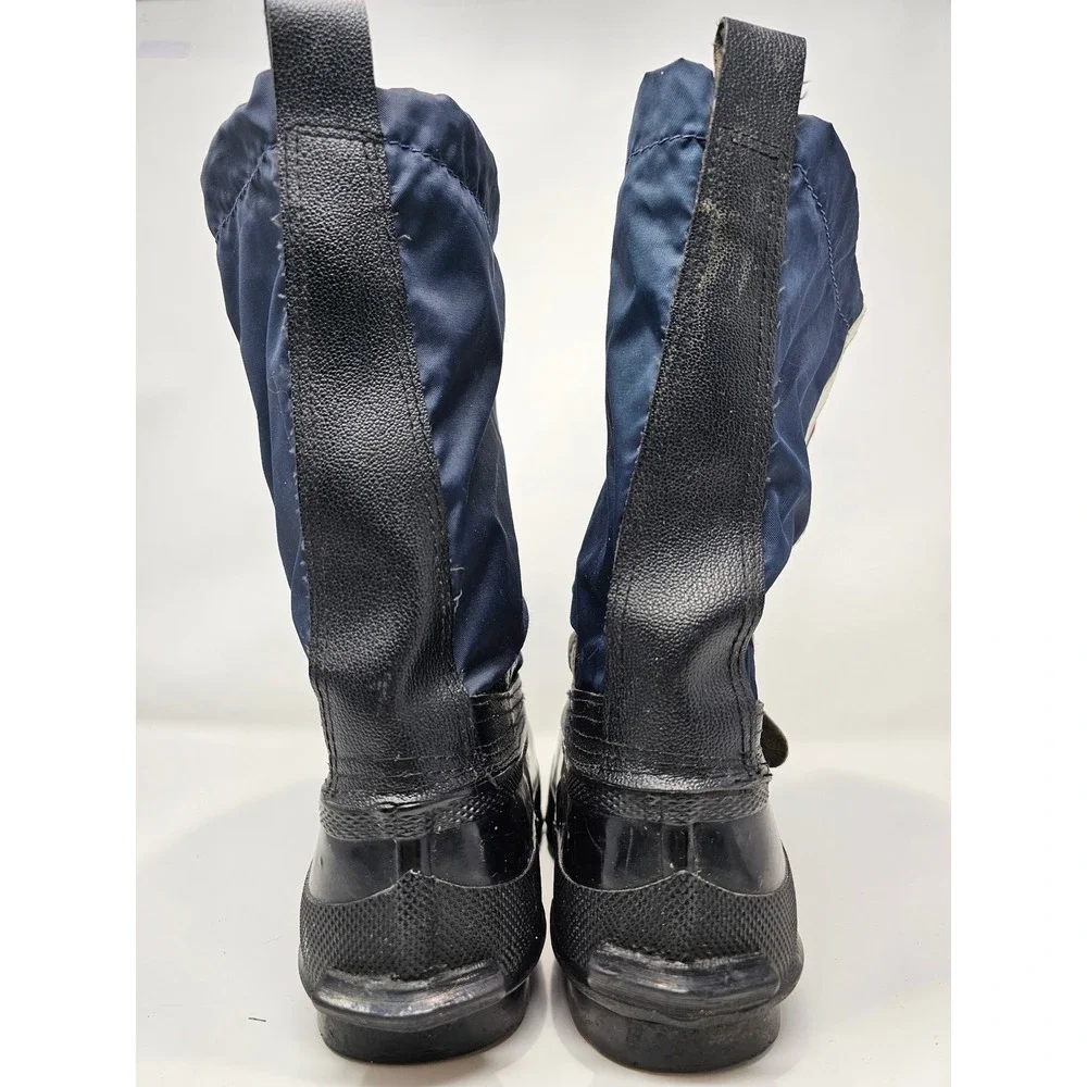 Mens‎ Navy Blue Winter Snow Boots Size 8 Rubber Lower Nylon Upper Stripe Accents